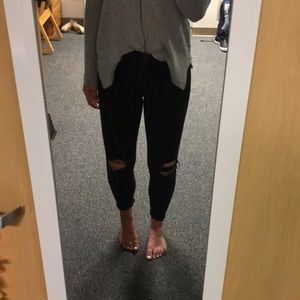 High waisted ripped black jeans